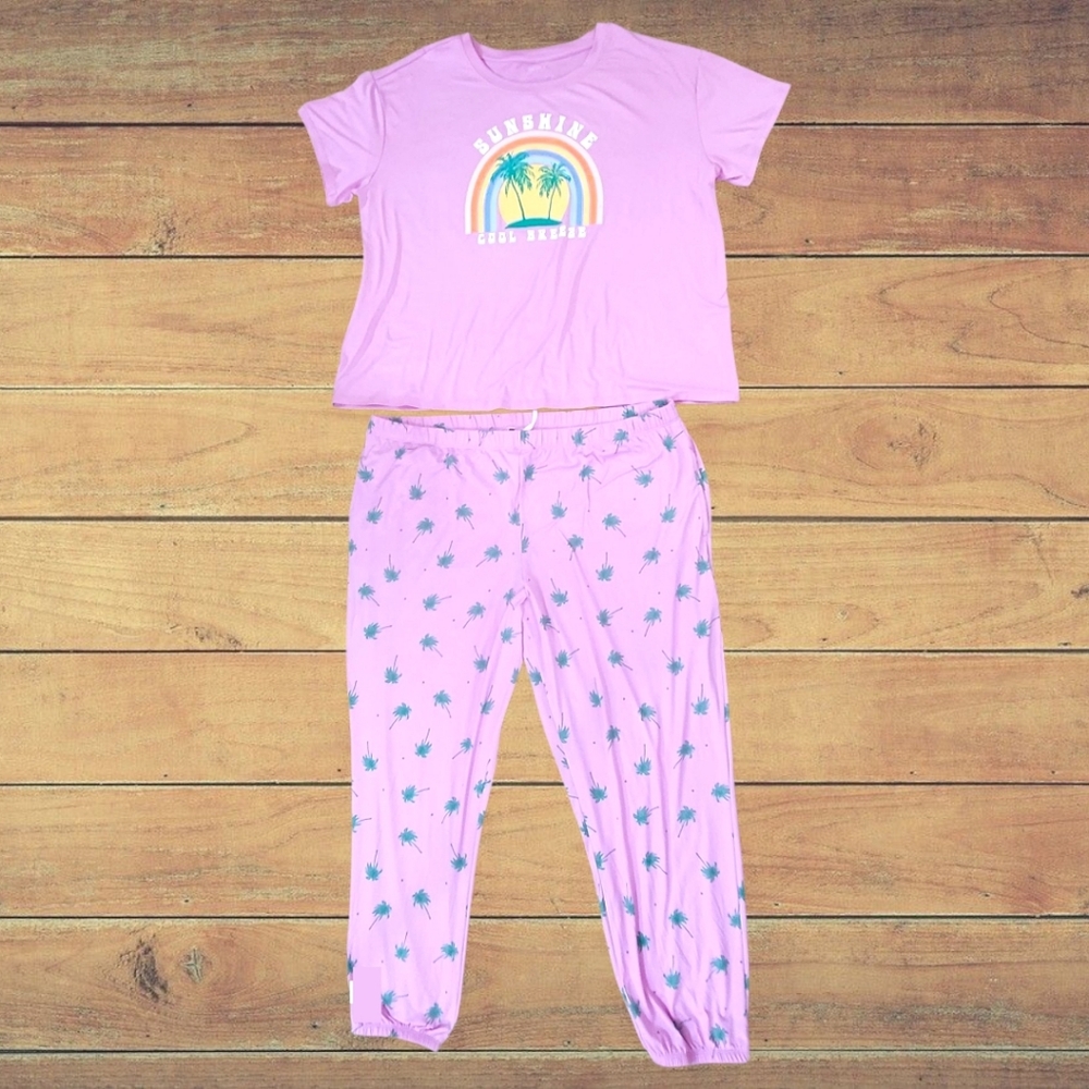 Joyspun Pajamas Palm Tree Set Cool Breeze Size 2X - Picture 10 of 10